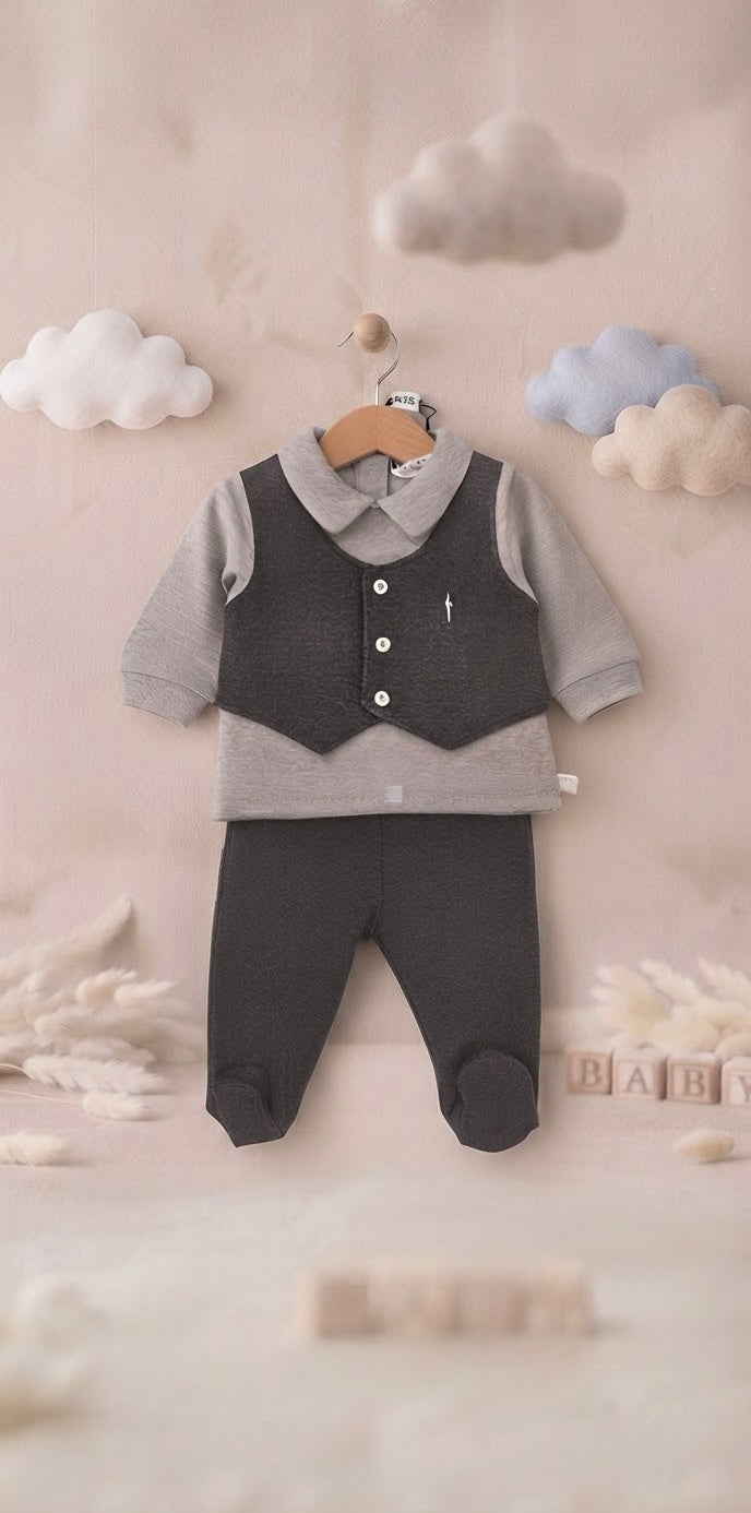 Tutina 2 Pezzi Elegante Neonato Cesare Paciotti - Grigio e Antracite (1 Mese)